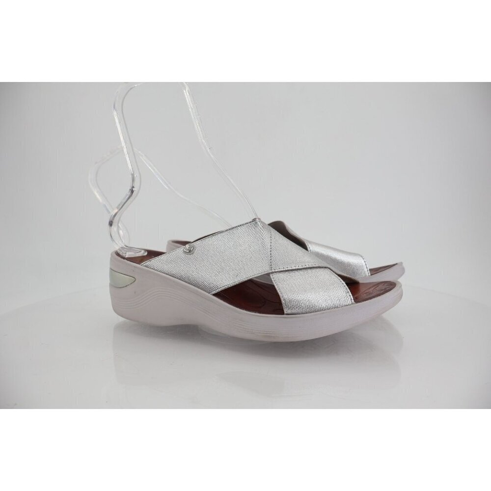 Bzees Women's Desire Sandals 11 Wedge Heel Slip On Silver Textile Casual Comfy